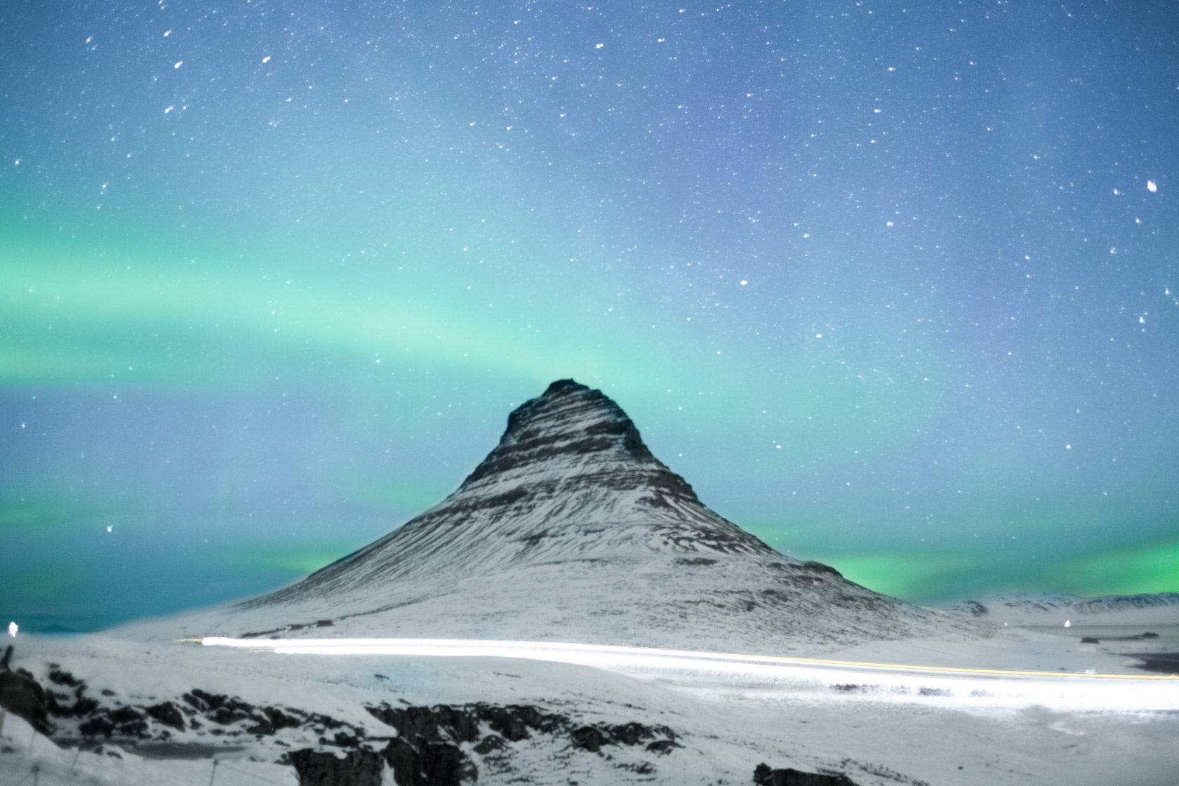 Kirkjufell during northern lights