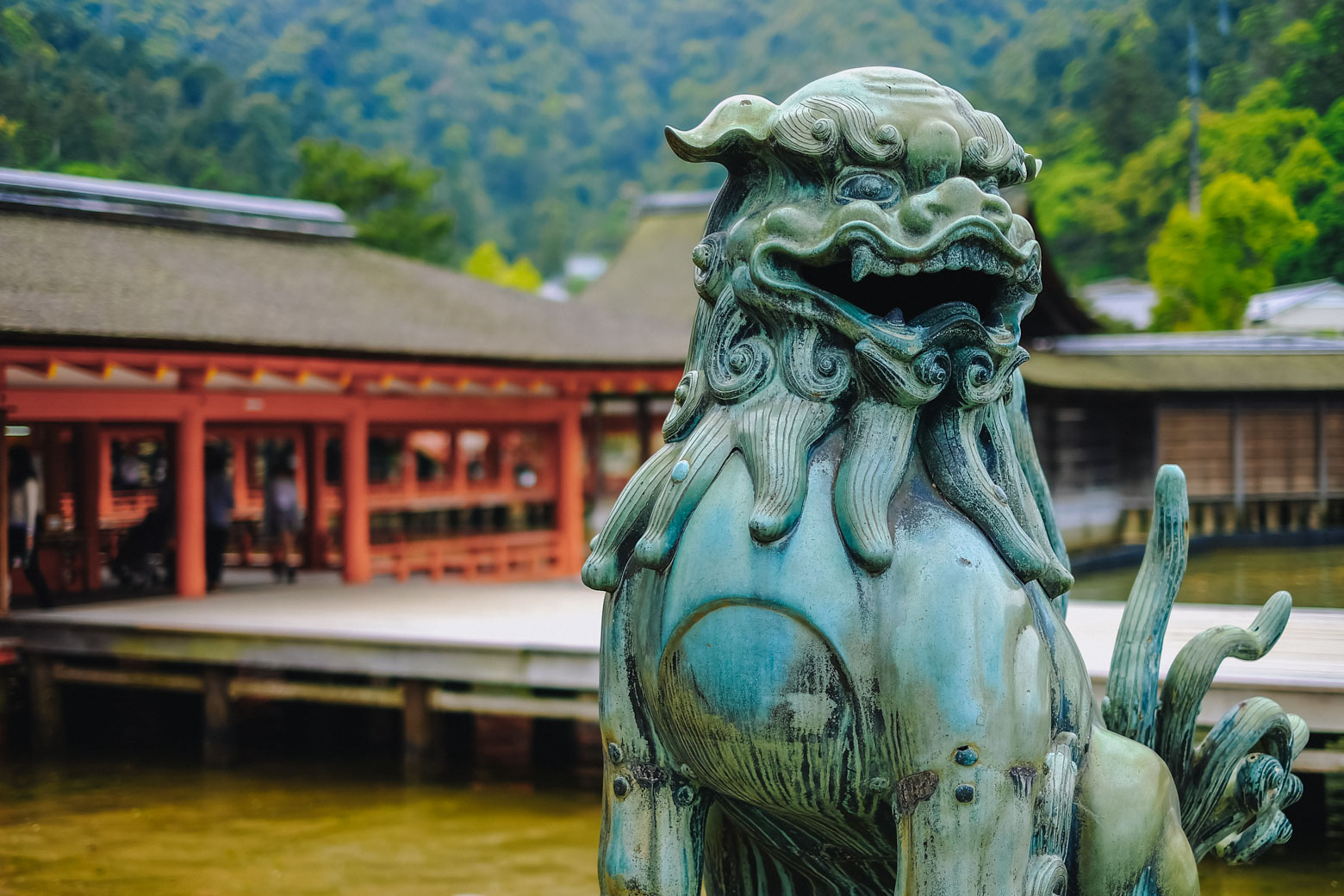 There's more to Miyajima, Japan than the Itsukushima shrine. Statue at the pier at Itsukushima shrine