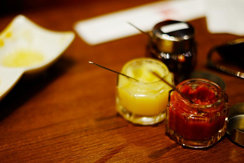 At the japanese barbecue-it-yourself restaurants, you may find dipping sauces you can mix and match for your meats. At the japanese barbecue-it-yourself restaurants, you may find dipping sauces you can mix and match for your meats.