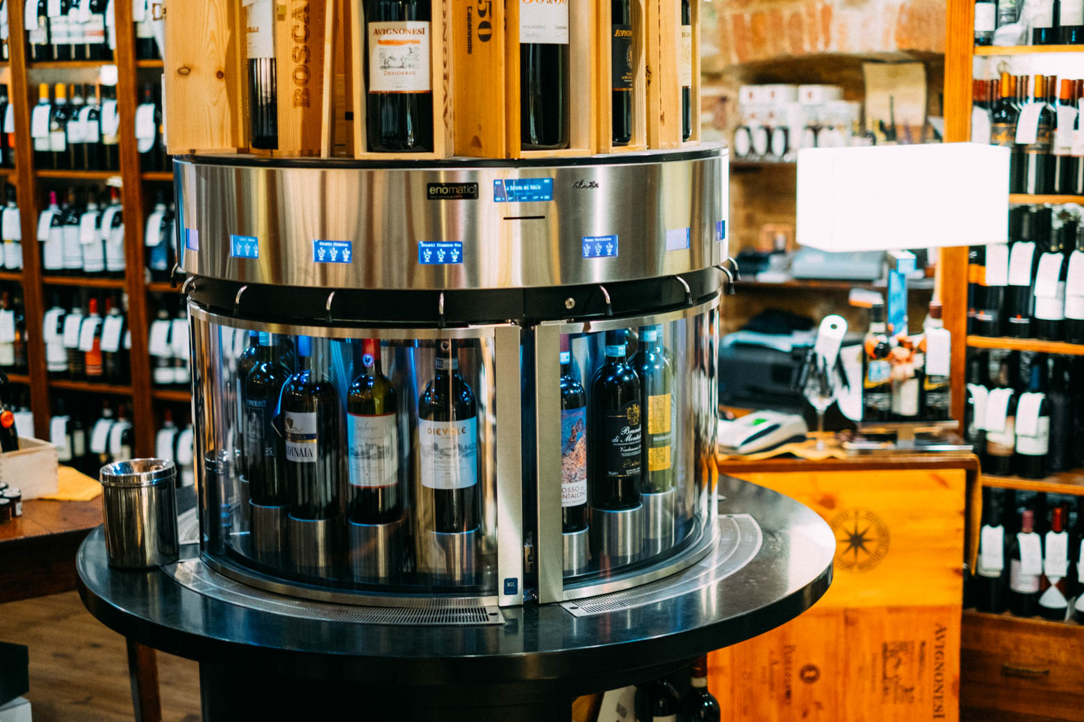 Wine tasting in Tuscany's Montepulciano historic old town is a fantastic activity that need not require a lot of planning. The wine dispenser at La Bottega del Nobile