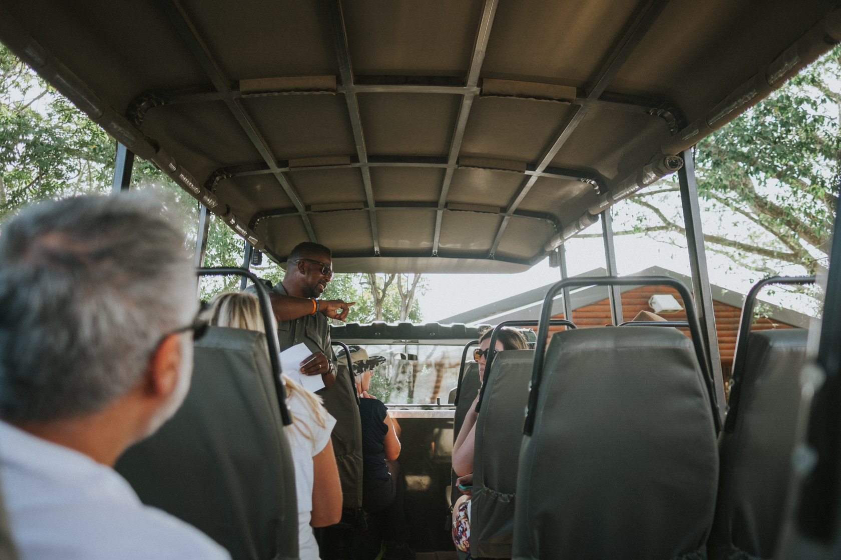 Interior of a public game drive land rover